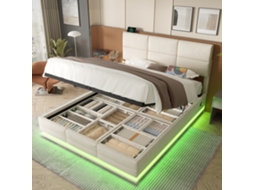Cama Veludo 140x200 Cabeceira Ajustável Usb Led Baú