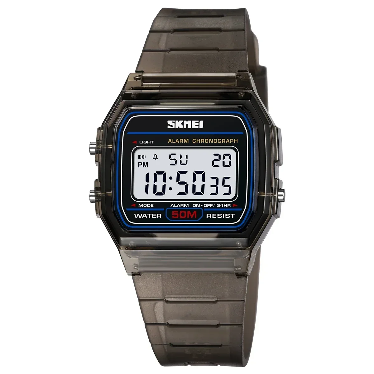Relógio Digital Cronômetro Retroiluminado À Prova de Choque com Pulseira de Tpu Transparente MDUG (preto)