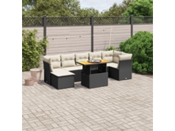 Vidaxl 8 Pcs Conjunto Sofás De Jardim Com Almofadões Vime Pe Preto