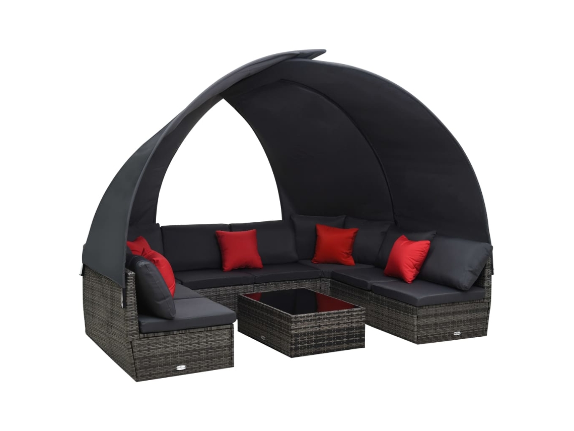 vidaXL Conjunto lounge de jardim com toldo 9 pcs vime PE antracite