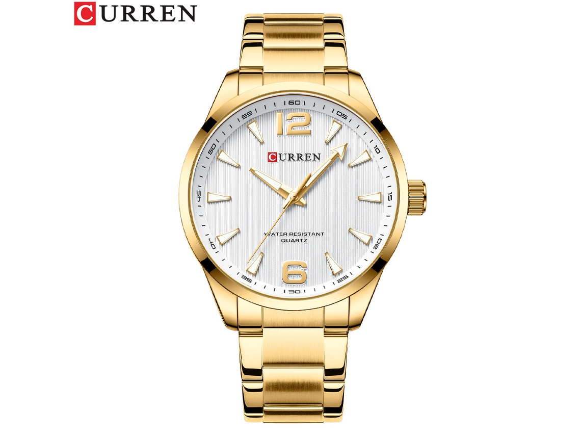 Relógio de Pulso Masculino Casual de Quartzo em Aço Inoxidável , Modelo Simples e Resistente À Água. MDUG (dourado e Branco)