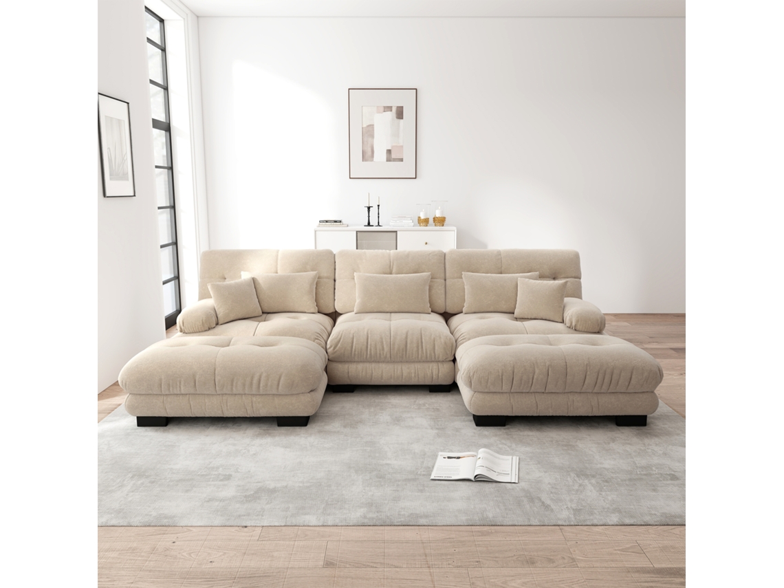 Sofá Modular Luxo U Marrom Claro, Oversized, Puff.-kd