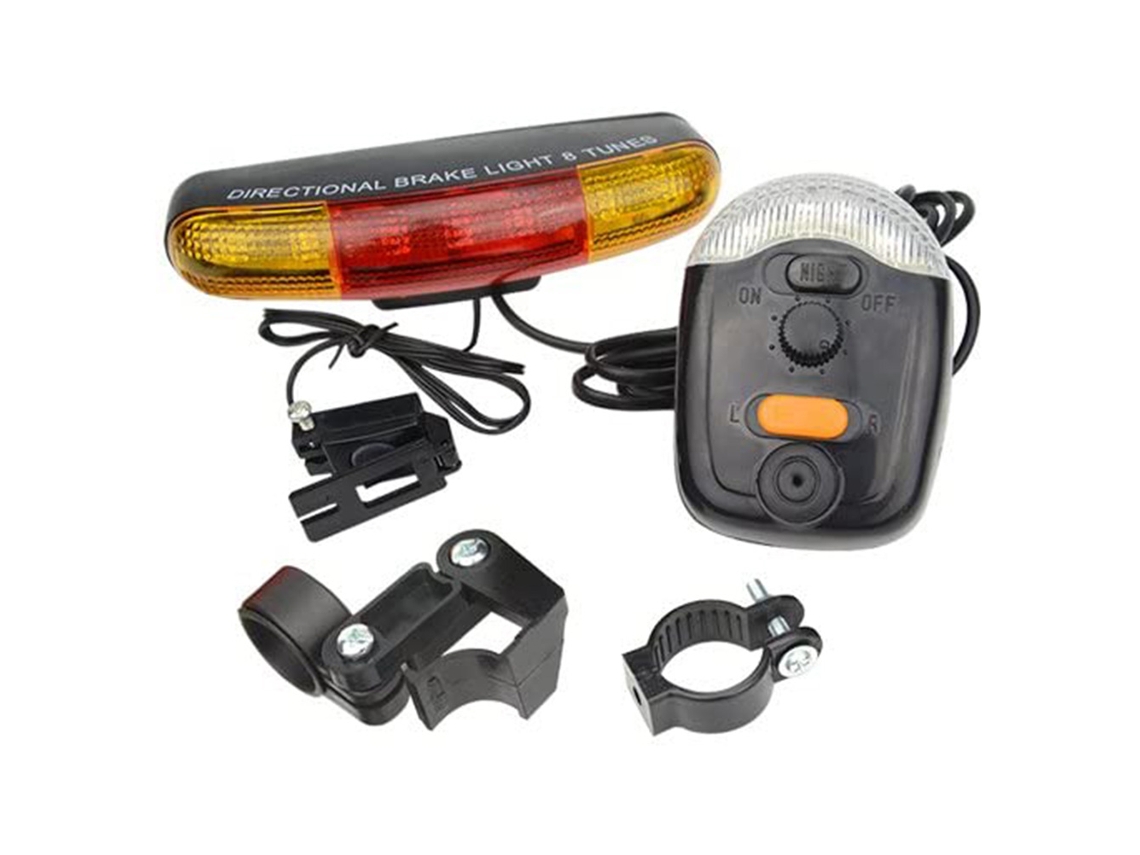 Luz Traseira para Bicicleta com 7 LEDs, Sinalizador de Virada, Buzina Elétrica e Luz de Freio | S/MARCA