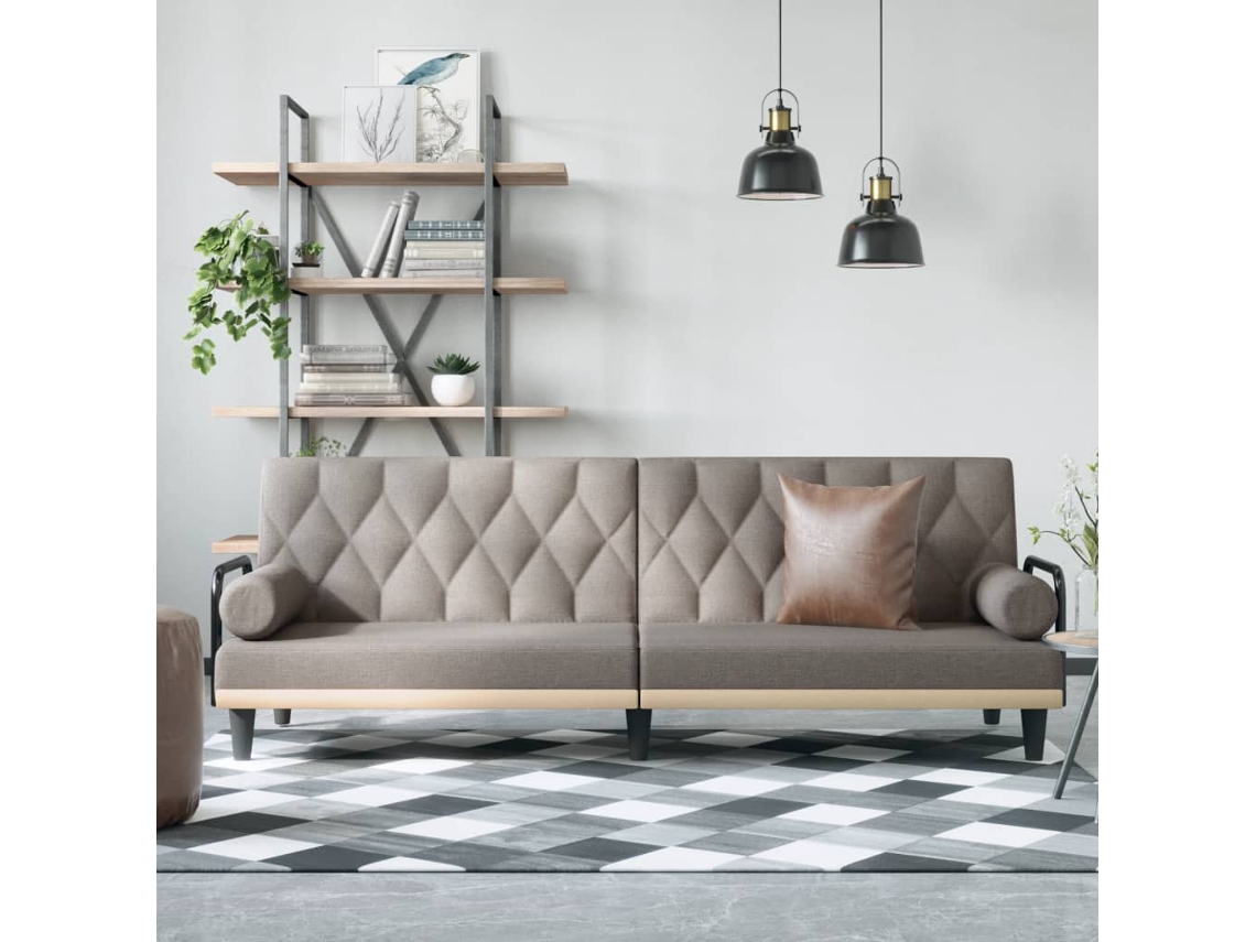Vidaxl Sofá-cama Com Apoio De Braços Tecido Cinzento-acastanhado