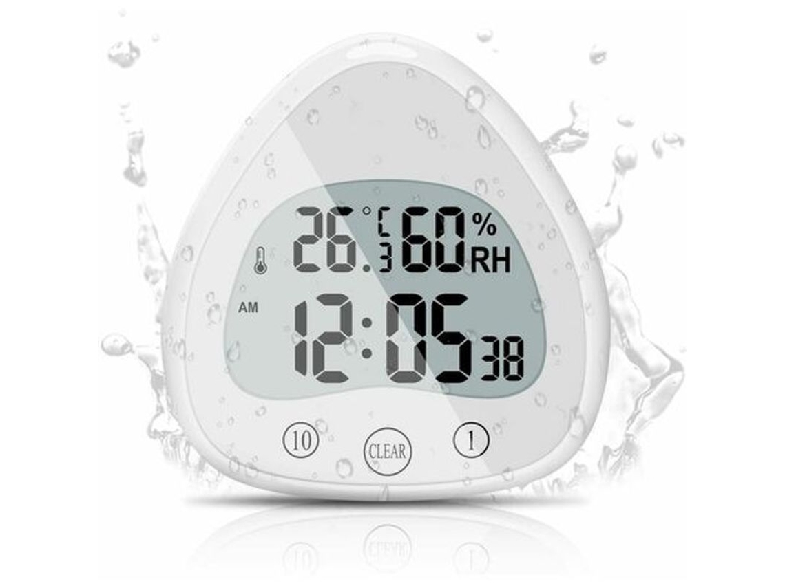 Relógio de banheiro digital LCD com alarme, touch, waterproof, timer, termômetro, ventosa portátil | S/MARCA