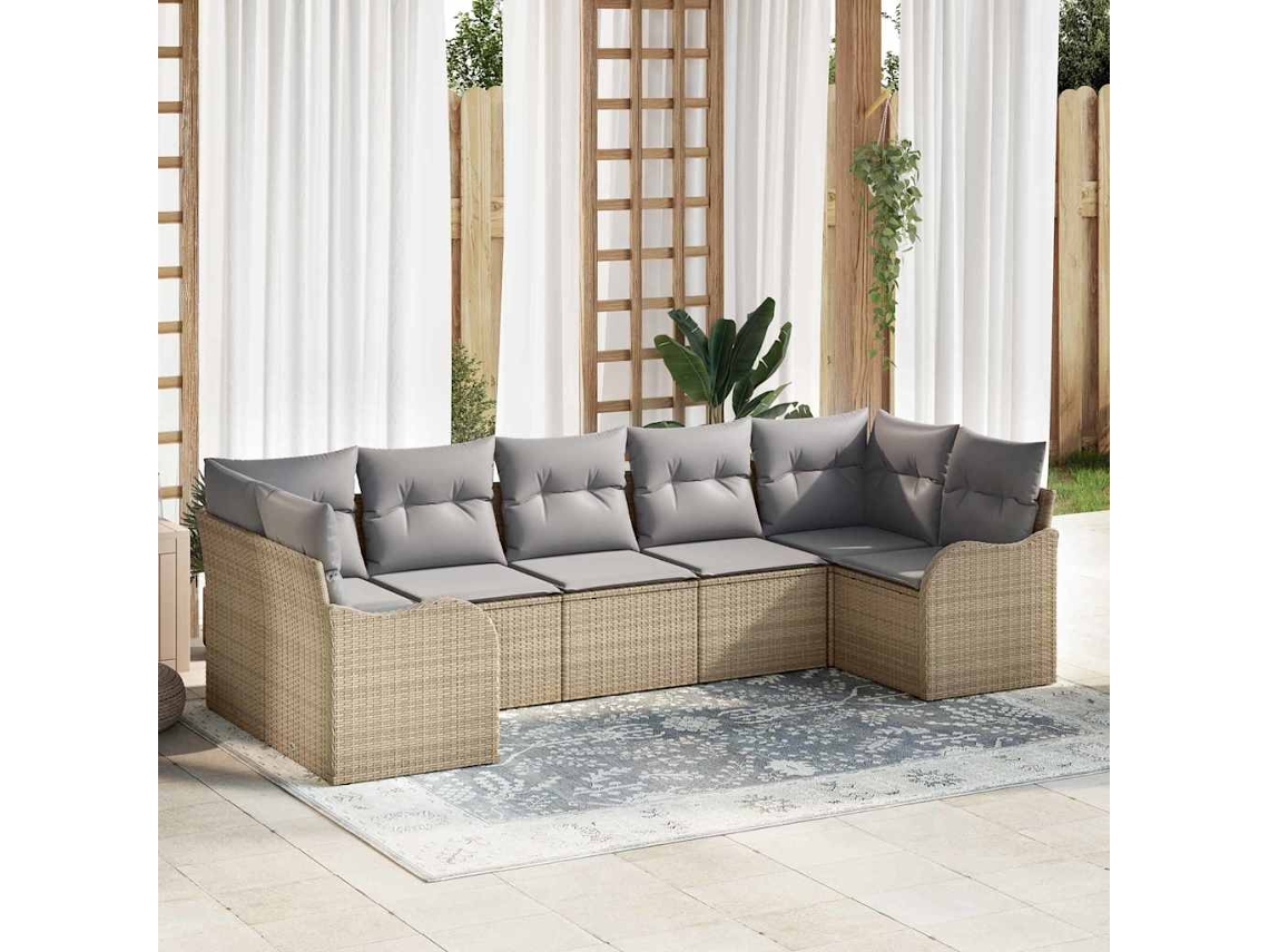 Vidaxl Conjunto de Sofá de Jardim 7 Pcs Bege e Cinzento Claro