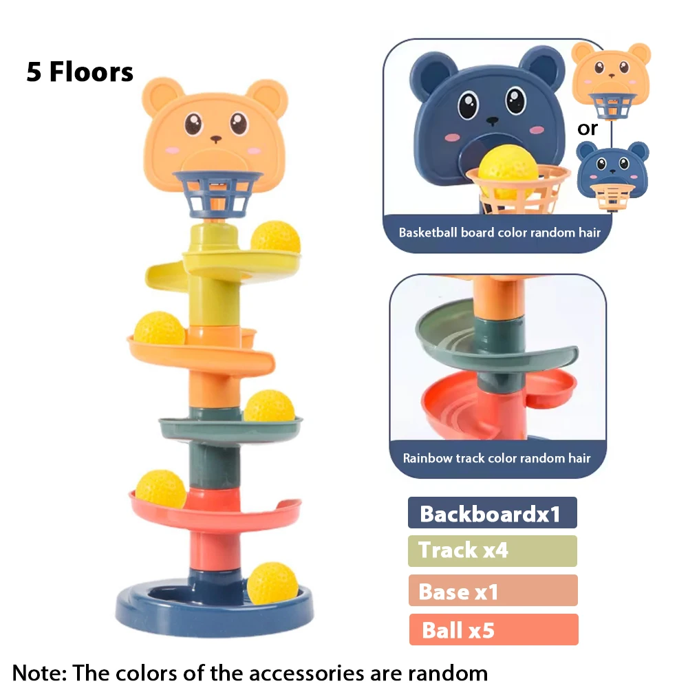 Torre de Bolas Rolantes para Empilhar Brinquedo Educativo Infantil, Quebra cabeça com Pista Giratória MDUG (quinto Andar)