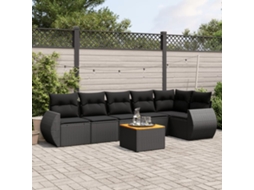 Vidaxl 7 Pcs Conjunto De Sofás P/ Jardim C/ Almofadões Vime Pe Preto