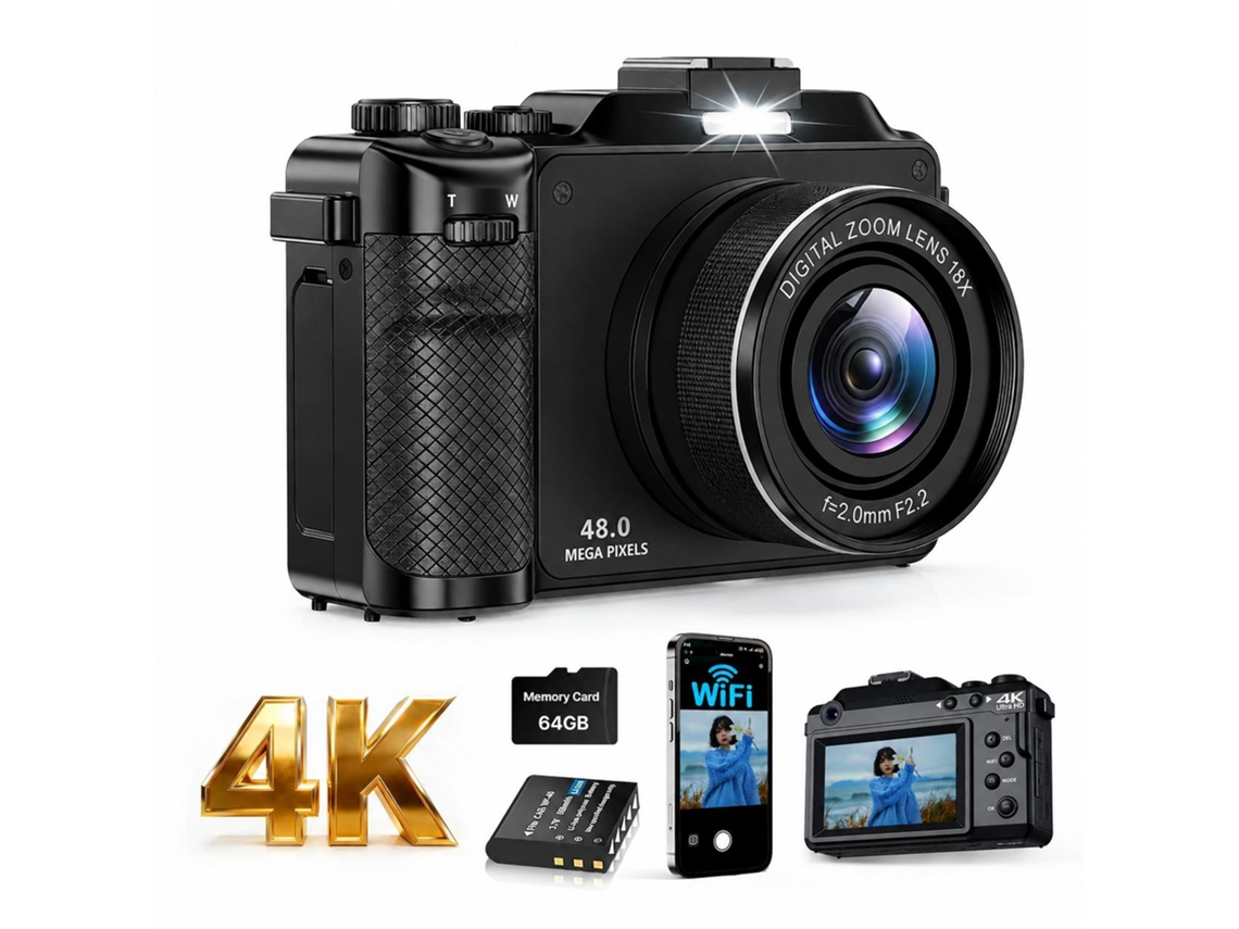 Webcam Digital 4k de 48mp com Foco Automático BISBISOUS (preta)