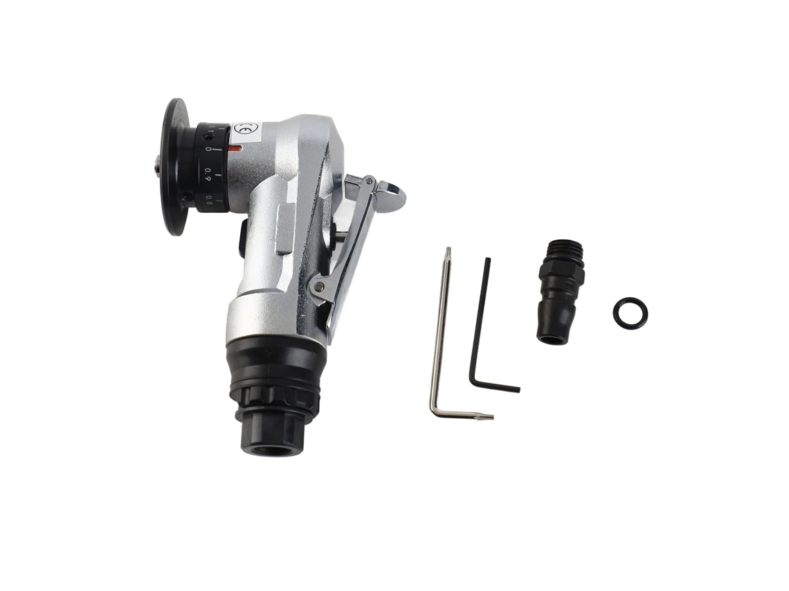 Mini máquina pneumática de chanfrar com entrada de ar de 1/4", ferramenta portátil com profundidade e fluxo de ar ajustáveis para desbaste e acabamento.