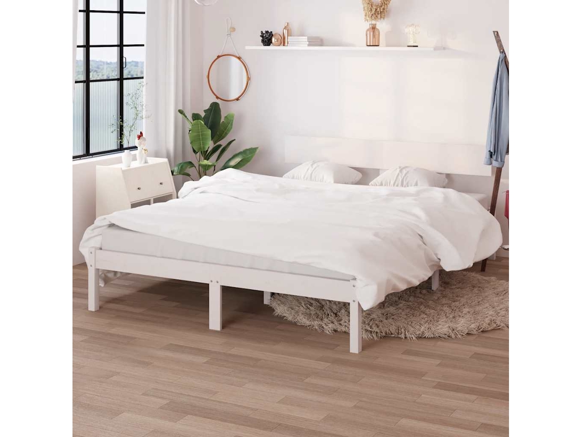 Vidaxl Estrutura De Cama Casal 135x190 Cm Pinho Maciço Branco