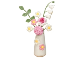Flor de Lã Simulada Crochê com Vaso Cerâmico Presente