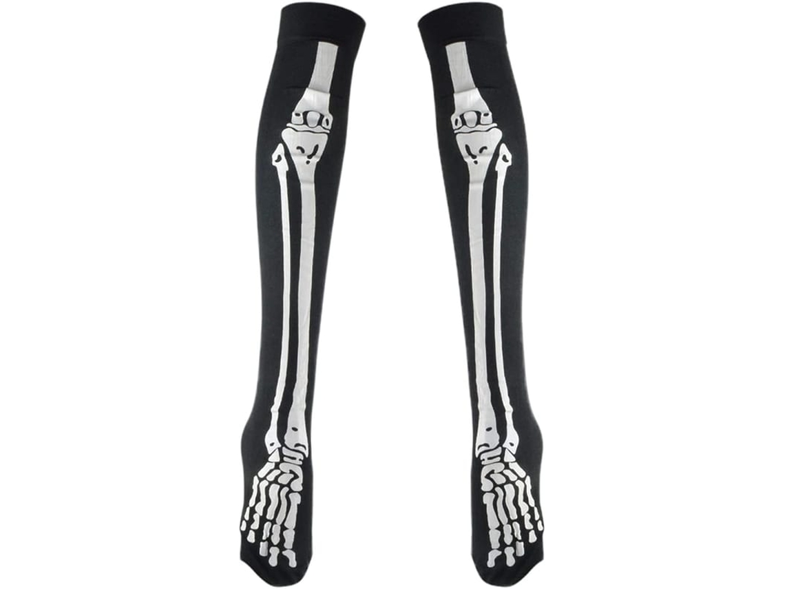 Meias Longas Góticas De Caveira Para Halloween Ossos De Esqueleto Thigh High Over Knee Cosplay