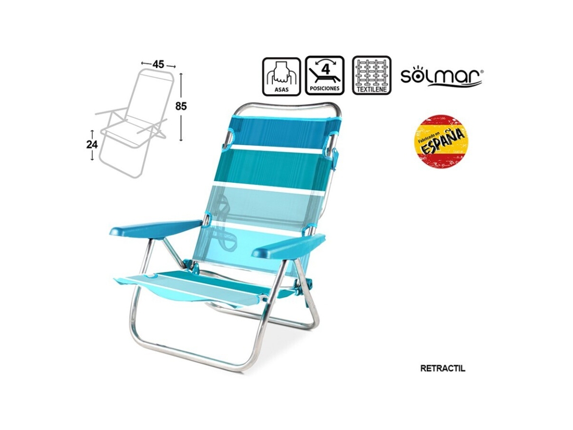 Cadeira De Praia De Alumínio Reclinável Elsa Riscas Costa Azul Até Deitar Solmar Bestway