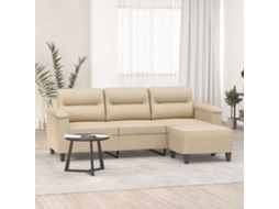 Vidaxl Sofá De 3 Lugares C/ Apoio Pés 180 Cm Tecido Microfibra Creme