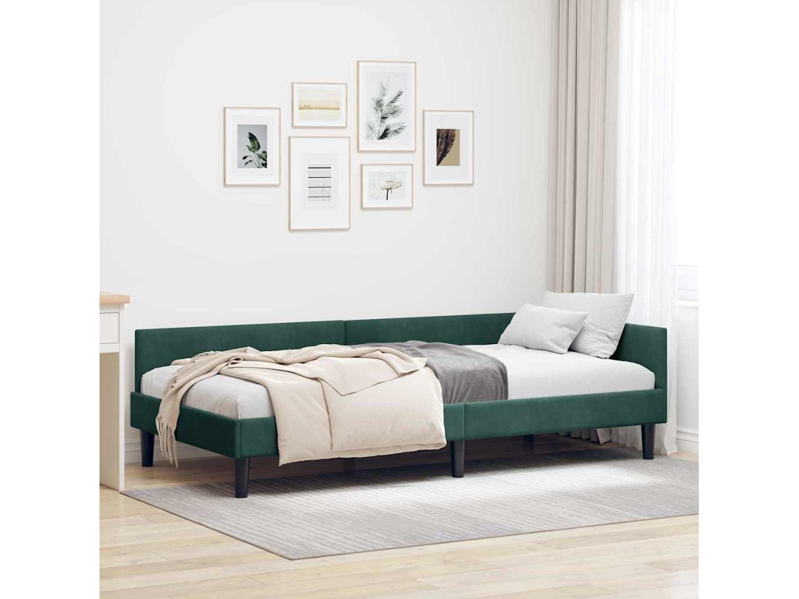 Vidaxl Estrutura De Cama De Canto Verde Escuro 100 Cm X 200 Cm Veludo