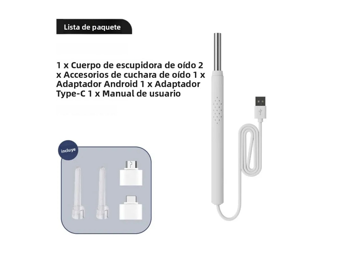 Mini Câmera Endoscópica Inteligente para Limpeza de Ouvidos em Formato de Colher MDUG (branco)