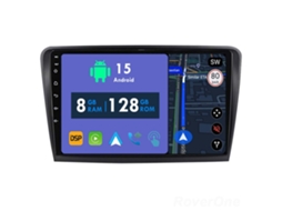 Auto Rádio Carro Bluetooth Autoradio 8GB RAM 128G ROM CarPlay Navegação GPS Ecrã Táctil RoverOne para Skoda Superb 2 B6 2008-2015  