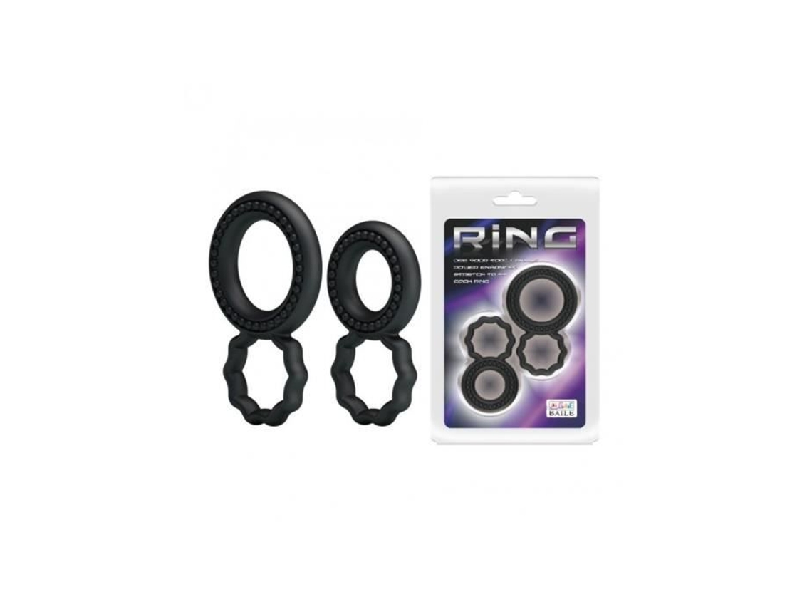 Cockring Duplo - Baile - Pacote Com 2 - Silicone - Preto - Reforça A Ereção