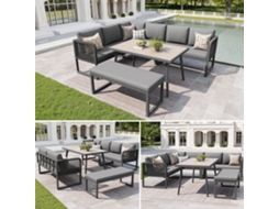 Set Jardim Exterior 6-8 Lugares, Poltronas Lounge Pe-rattan Com Almofadas, Sofá Impermeável Para Terraço E Varanda