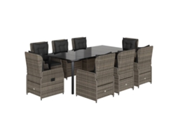 Maison Exclusive - 9 Pcs Conjunto De Jantar P/ Jardim C/ Almofadões Vime Pe Cinza