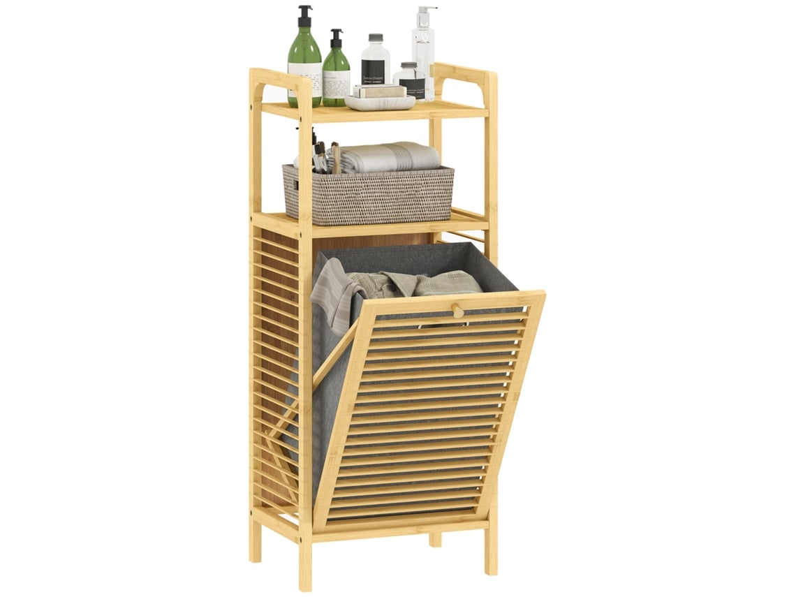 Armário para Roupa Bambu e Poliéster Cor Madeira e Cinzento 40x30x95 cm Homcom