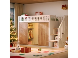Cama Mezanino Infantil Branca/carvalho 90x200cm, Guarda-roupa, Escada, Led. -op