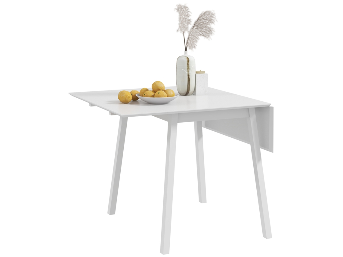 Mesa Dobrável Mesa de Cozinha, 2 Prateleiras Articuladas, 110 X 86 X 75 Cm, Branca Fnc