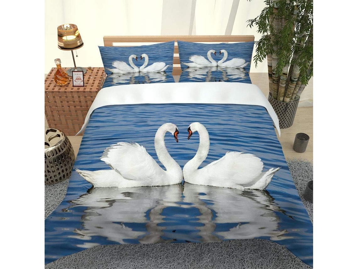 Capa de Edredom Cisne Branco em Microfibra Fronha 220x240cm