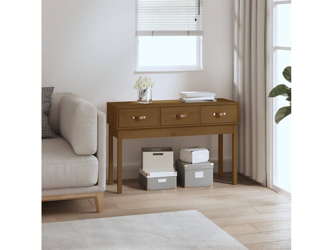 Vidaxl Mesa Consola 114x40x75 Cm Madeira De Pinho Maciça Castanho Mel