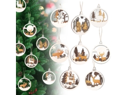 Laxiscreed Conjunto De 8 Ornamentos Redondos Em Madeira Para Decoração De Natal E Pequenos Presentes