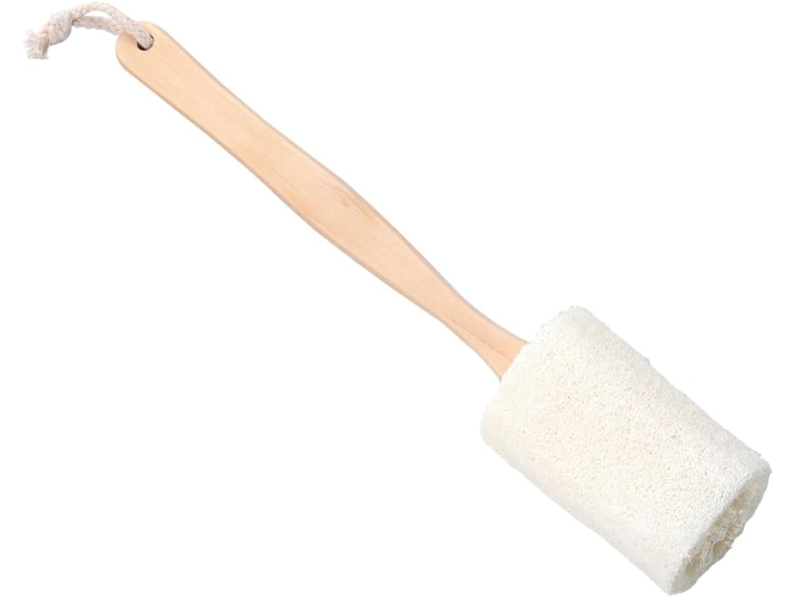 Escova Esfoliante De Bucha Vegetal Natural 2 Peças Com Cabo Longo Madeira Para O Corpo, Banho E Cuidados Com A Pele Seca