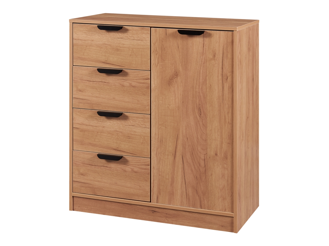Aparador Varkaus com 4 Gavetas + 1 Porta Mdf 90X80X40 Cm Carvalho [EN.CASA].