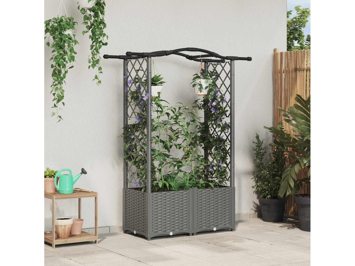 Vidaxl Cama Elevada Com Treliça E Telhado Cinzento-claro Pp