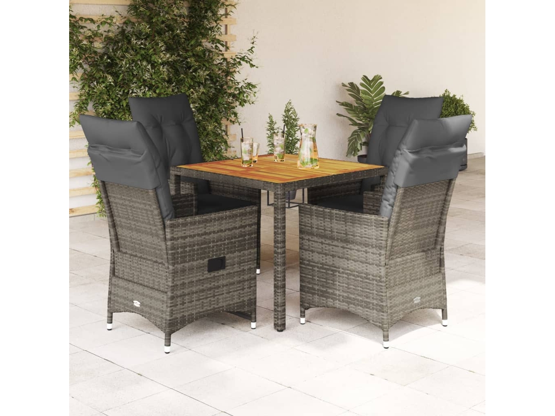 Vidaxl 5 Pcs Conjunto De Jantar P/ Jardim C/ Almofadões Vime Pe Cinza