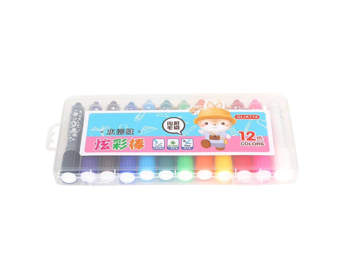 Lápis De Cera Sedosos Rotativos 12 Cores, Pinturas Solúveis Em Água, Pinceis De Pintura Para Crianças