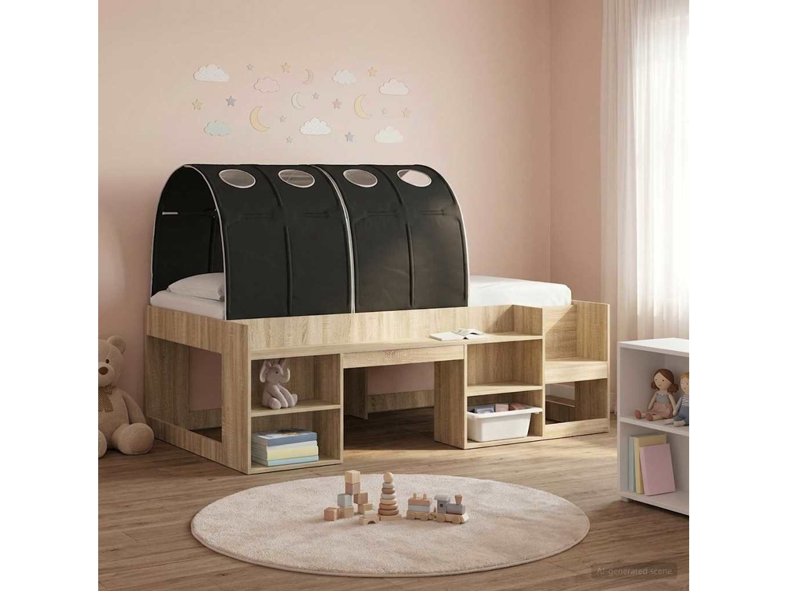 Vidaxl Túnel De Cama 2 Unid. Preto Poliéster