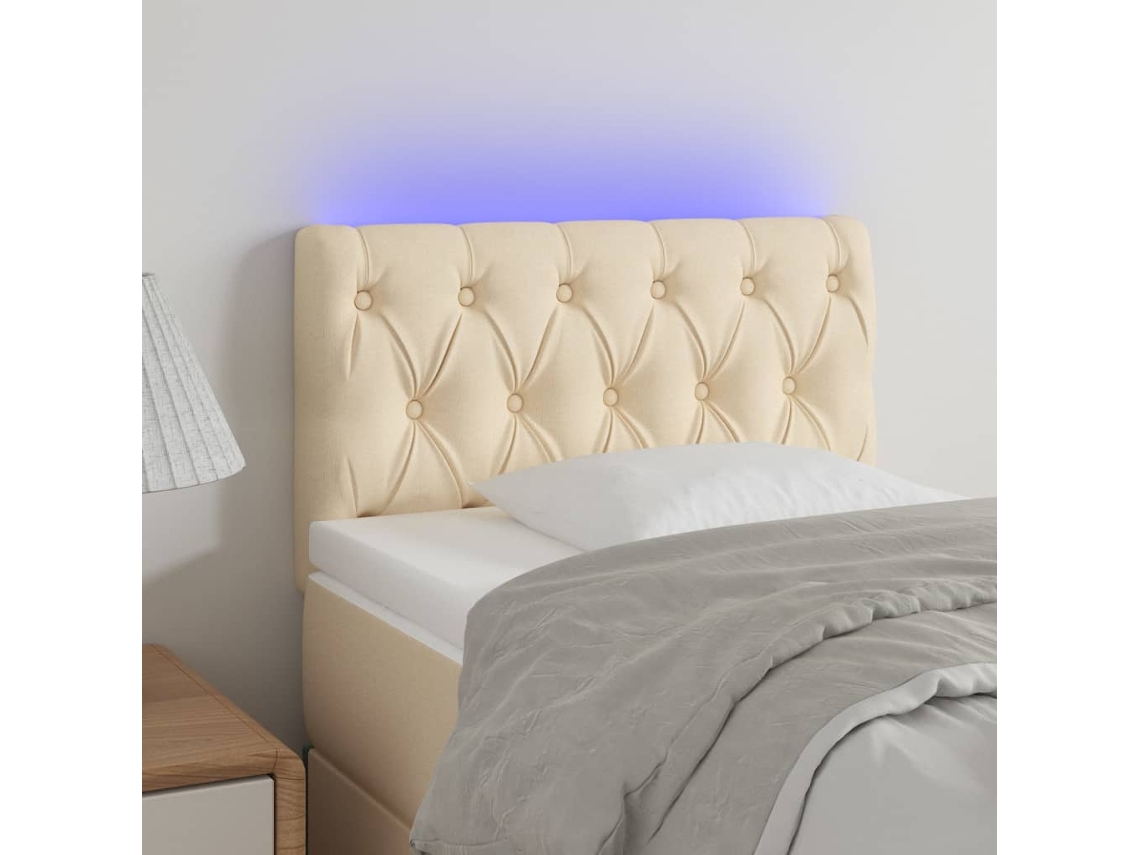 Cabecero con luces LED, tela, 80x7x78/88 cm, color crema