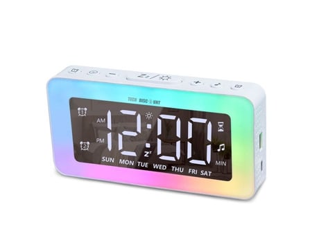 Despertador LED - - Multifunções - Brilho ajustável - 8 cores - Alarme duplo TD