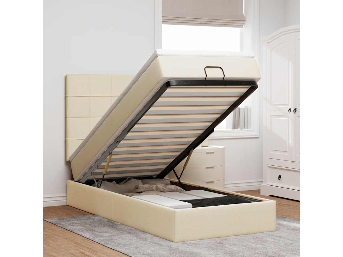 Estrutura De Cama Otomana Com Creme De Colchão 100x200cm Tecido
