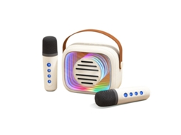 Mini Máquina De Karaokê Infantil Alto Falante Bluetooth Portátil Com 2 Microfones Luzes Coloridas Bateria Recarregável De 1200mah Bege Yizhood