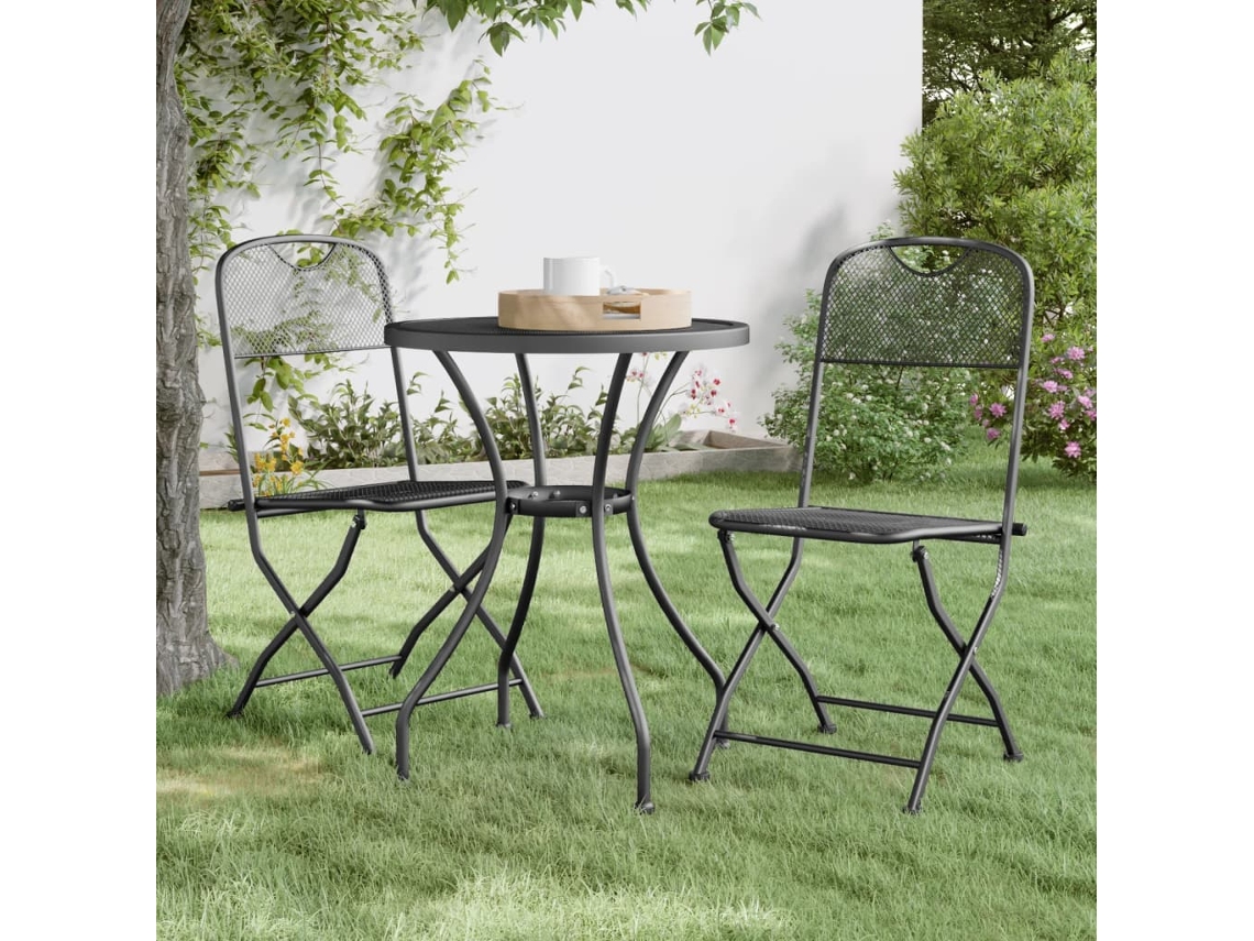 Conjunto 3 Peças De Jantar P/ Jardim Malha Metal Expandido Antracite Dkd Home Decor