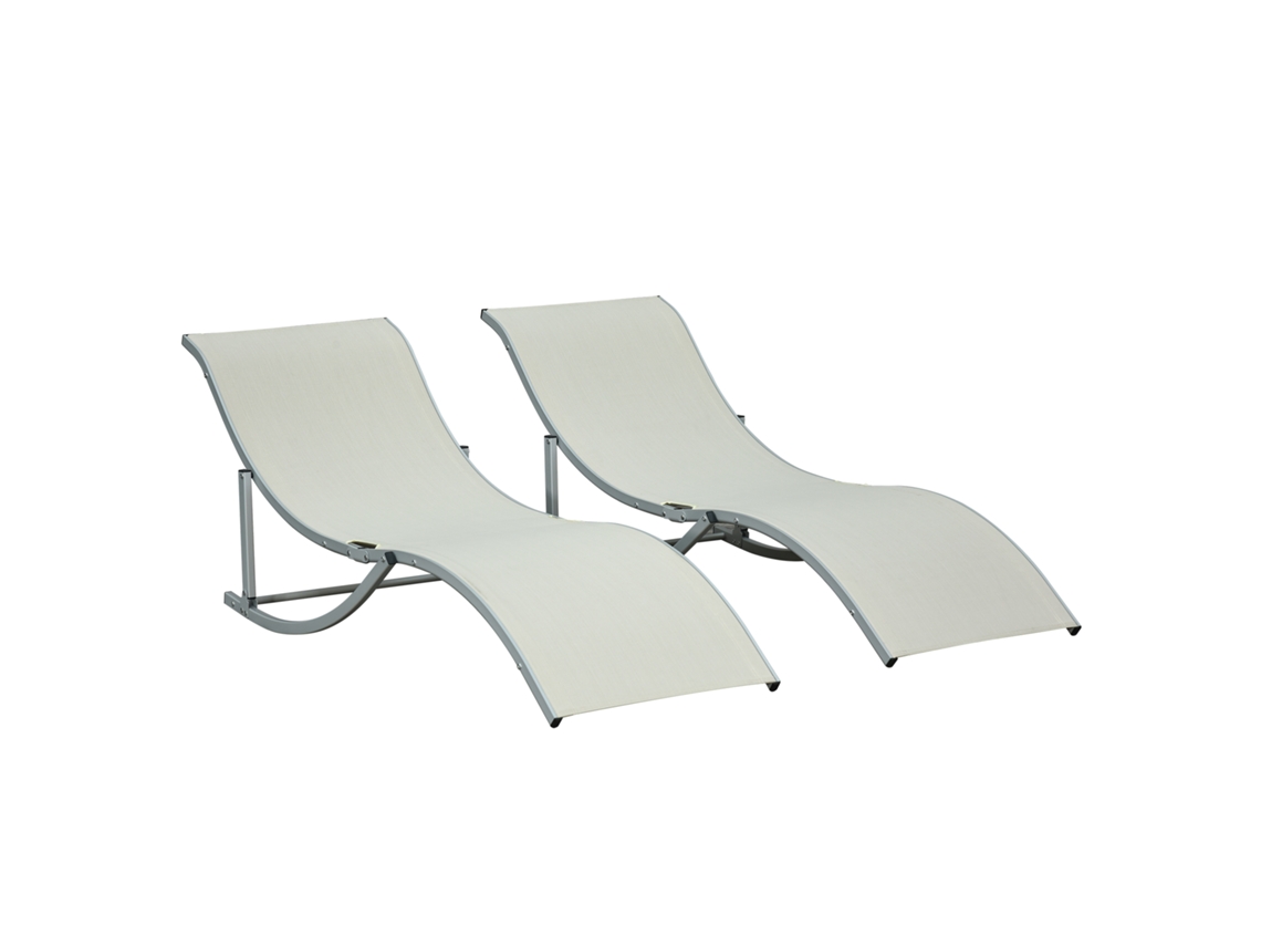 2 Espreguiçadeiras Ergonômicas Dobráveis ​​em Forma De S Com Estrutura De Alumínio Textilene Para Jardim E Varanda 165x61x63 Cm Bege