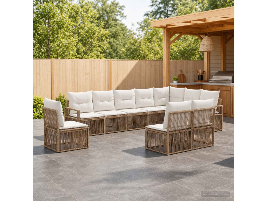 Vidaxl Conjunto De Sofá De Jardim 10 Unid. Bege Vime Pe