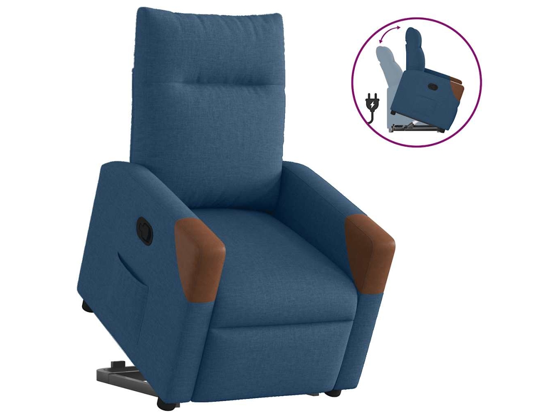 Vidaxl Poltrona Reclinável Elevatória Tecido Azul