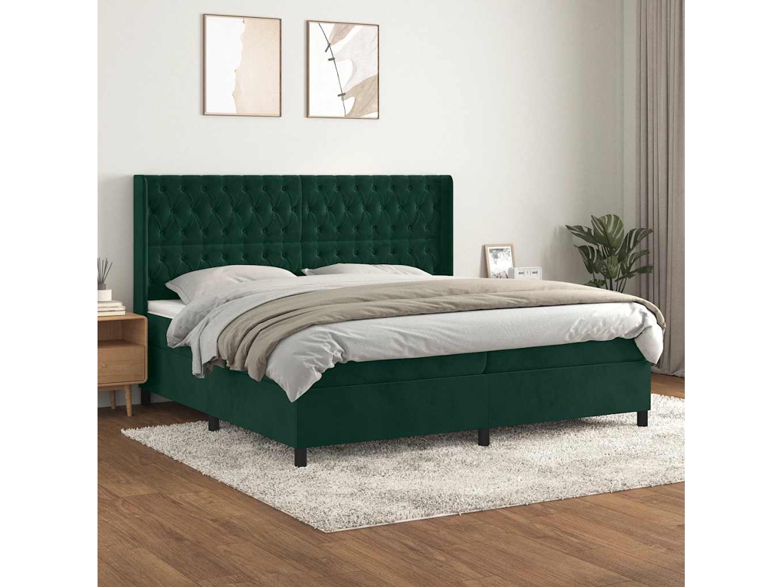Vidaxl Cama Com Molas/colchão 200x200 Cm Veludo Verde-escuro