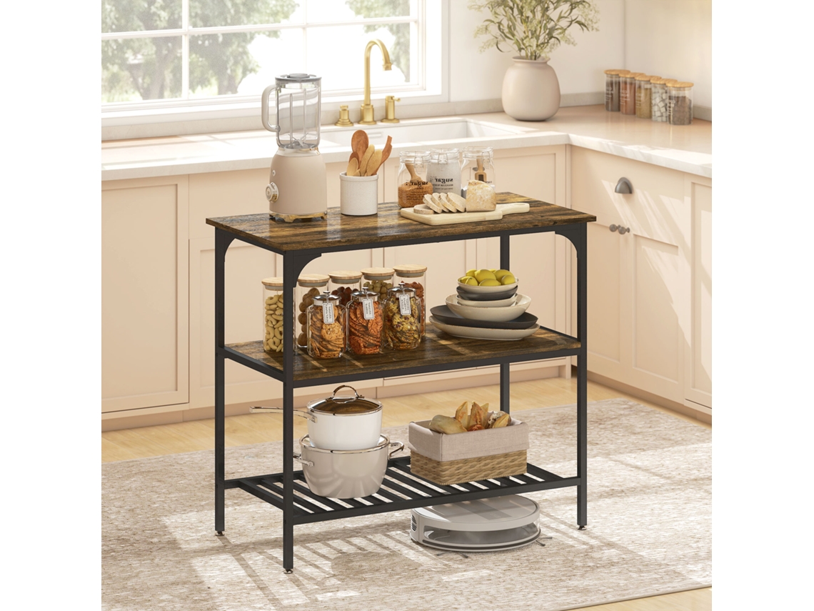 Baker's Rack, 3 Tier Kitchen Shelf With Steel Frame, Rustic Brown+black