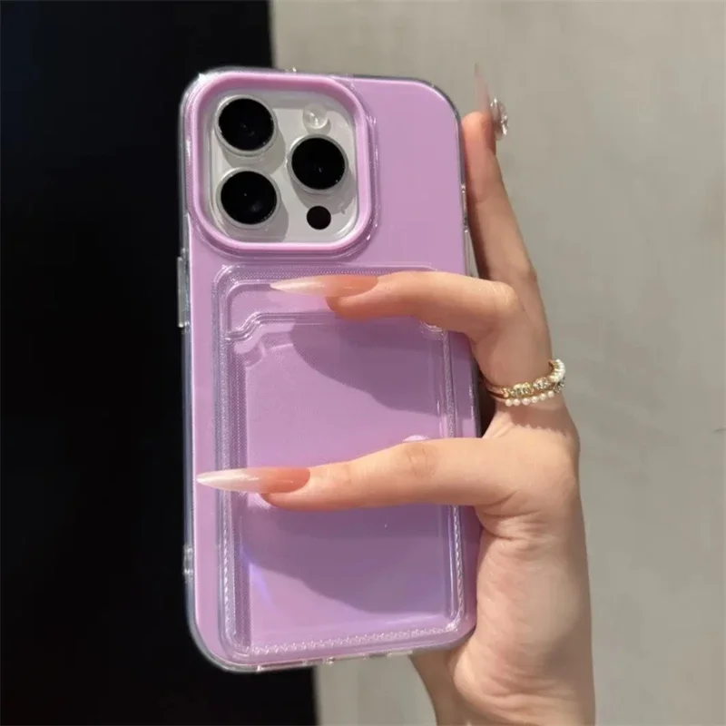 Capa Transparente Estilo Carteira Para Celular (iphone 15 Pro Roxo), Feita De Tpupc Resistente A Impactos.