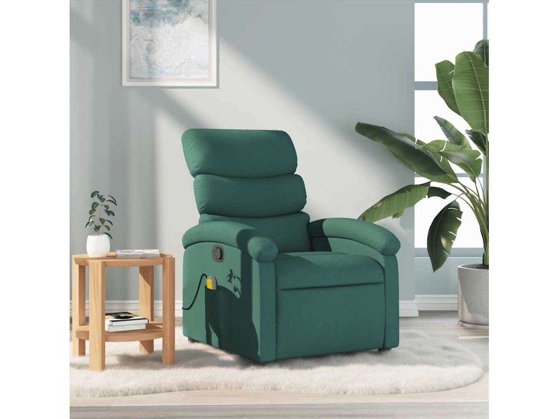 Vidaxl Poltrona De Massagens Reclinável Tecido Verde-escuro