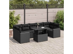 Vidaxl 8 Pcs Conjunto Sofás De Jardim Com Almofadões Vime Pe Preto
